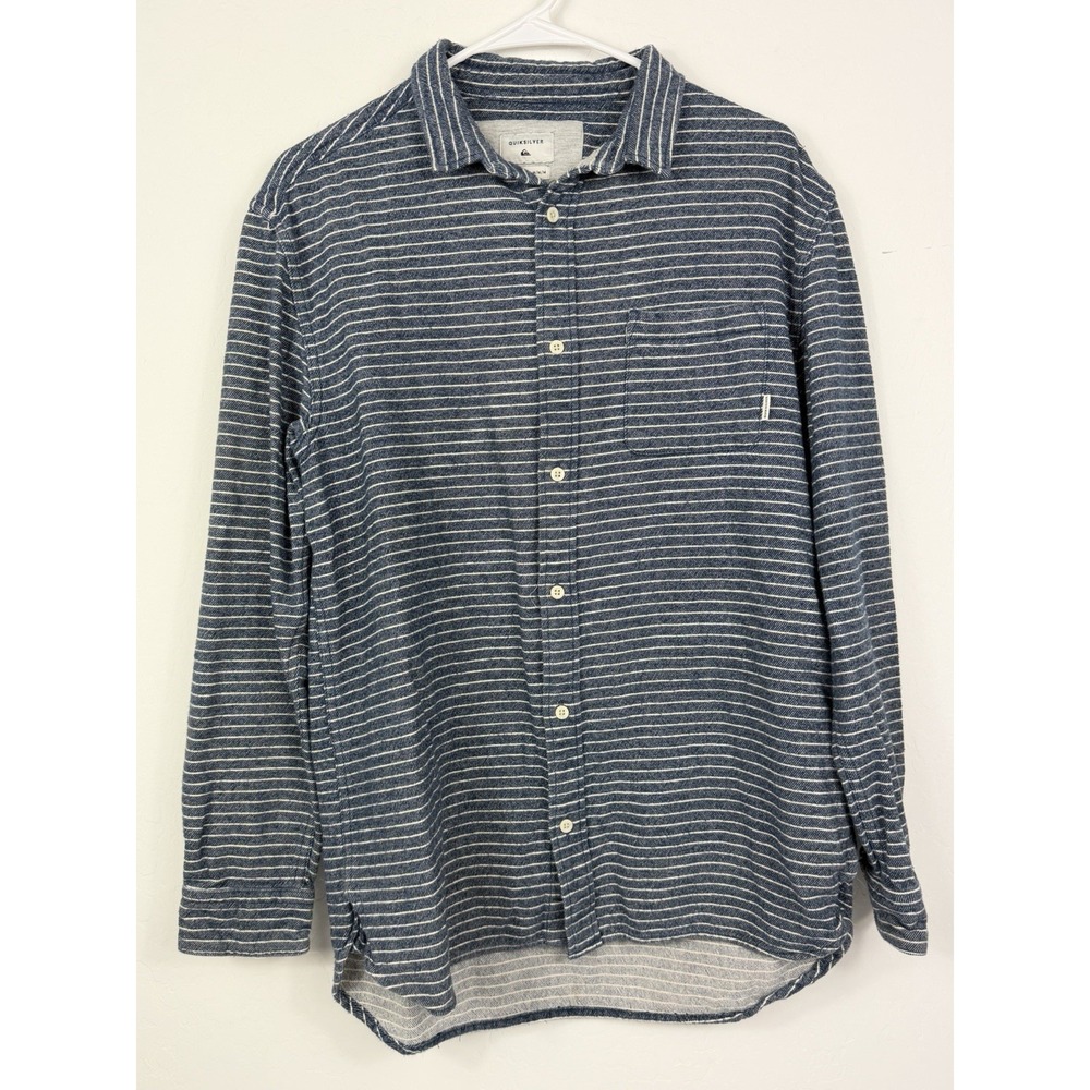 Quiksilver Modern Fit Blue White Stripe Button Shirt Men's Medium
